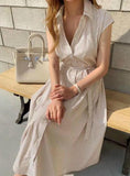 CASUAL SLEEVELESS STRIPED OVERSIZE LACE UP LONG DRESS