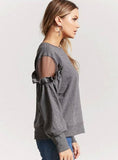 SOLID DARK GREY WOMEN CASUAL SWEATSHIRT MESH