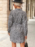 CARDIGAN LAPEL SHIRT PRINT LEOPARD PRINT DRESS
