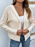 SOLID COLOR HOODED TWIST SWEATER CARDIGAN COAT