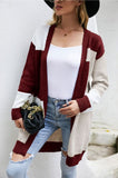 LOOSE COLOR MATCHING KNITTED CARDIGAN SWEATER COAT