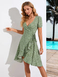 BOHEMIAN FLORAL V-NECK SHORT SLEEVE DRESS
