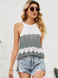KNITTED OPENWORK HALTER TOP LOOSE STITCHING VEST