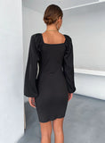 KNITTED SLIM BUBBLE SLEEVE PENCIL TIGHT DRESS