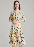 CAMELLIA SLING ELASTIC WAIST PRINT DRESS