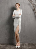 LONG SLEEVE SEQUINS SPLIT PARTY DRESS
