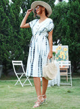 PRINTED TIE-DYED WHITE MORI DRESS