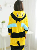 YELLOW FLANNEL YELLOW BEE CARTOON CONJOINED PAJAMAS