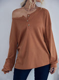SOLID COLOR BUTTON ROUND NECK SWEATER