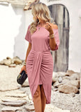 SOLID COLOR OFF THE SHOULDER LONG DRESS