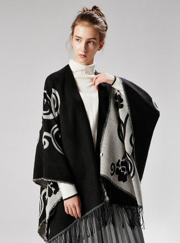 TAI CHI FLOWER FORK THICKENED CASHMERE CLOAK