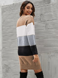 COLOR MATCHING LONG SWEATER DRESS