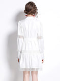 WHITE LACE STITCHING LANTERN SLEEVE DRESS