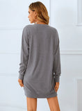 SOLID COLOR LONG SLEEVE ROUND NECK LOOSE DRESS