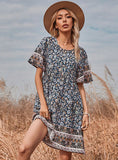 BOHEMIAN ETHNIC PRINT LOOSE DRESS