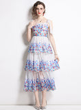 LAYERED PRINT SLING CAKE DRESS