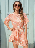 ROUND NECK FLORAL FLOUNCE DRESS