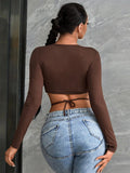 SEXY HOLLOW SLIM V-NECK SHIRT T-SHIRT