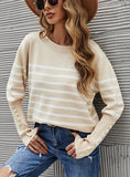 BUTTON-THREADED CUFF STRIPED SWEATER