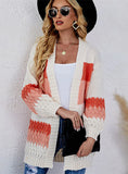 CONTRAST STITCHING LONG KNITTED CARDIGAN COAT