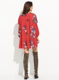 FLORAL PRINT FASHION SLEEVE CHIFFON MINI DRESS CUTE