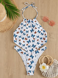 BUTTERFLY PRINTNECK SEXY TWO-PIECE BIKINI