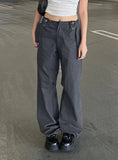 GREY DRAWSTRING-ADJUSTED TROUSERS HIGH WAIST PANT