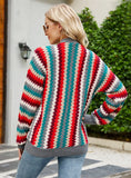 LOOSE KNIT CARDIGAN COLORFUL SWEATER