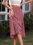 BROKEN RED PRINT IRREGULAR SKIRT