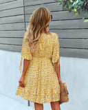 V-NECK SEXY SHORT SLEEVE FLORAL DRESS