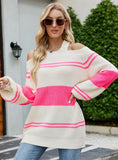 SEXY COLOR MATCHING STRIPED SWEATER