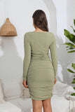SQUARE NECK PLEATED LONG SLEEVE DRESS