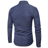 Denim Designer Shirts for Men Casaul Stylish Solid Color Band Collar 