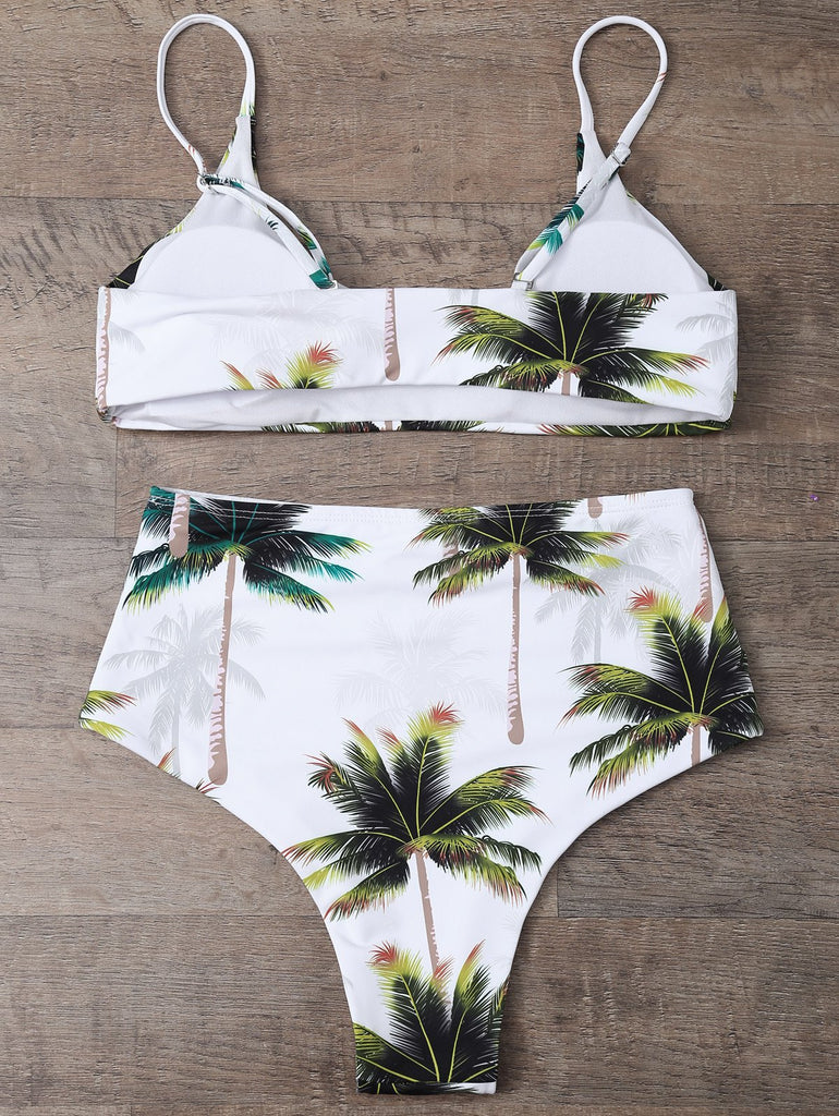 Palm Tree Print High Waisted Bikini Set – Ncocon