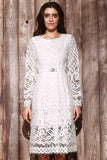 Lace Round Neck Long Sleeve A Line Dress