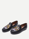 Cheap Tiger Embroidery Metal Detail Loafers