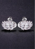 Fashion Platinum Plated Ear Studs, Micro Pave 5A Zircon Swan