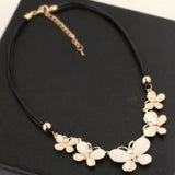  Beatiful Opal Butterfly Design Black Leather Necklace