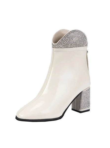 WOMEN'S RHINESTONE THICK HEEL BOOTS