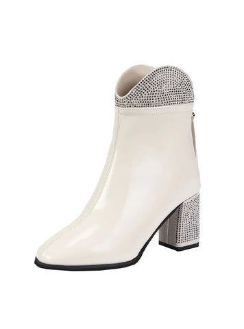 WOMEN'S RHINESTONE THICK HEEL BOOTS