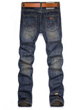 Men's Fashion Jeans Mid Waist Worn Hole Slim Fit 