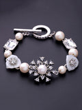 Pearl Link Toggle Bracelet Rhinestone Faux 