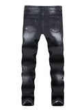 Slim Fit Men's Fashion Jeans Mid Waist Elastic Zipper Printed 