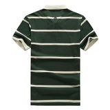 Short Sleeve Turn-down Collar Casual Cotton Polo Shirt Mens Summer Striped Printed 