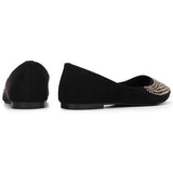 Fathion Black Diamond-studded Suede Flat Shoes