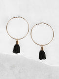 Fashion Tassel Accent Hoop Earrings BLACK