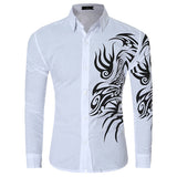 Turn Down Collar Designer Dress Shirt for Men Slim Fit Formal Casual Printing Long Sleeve 