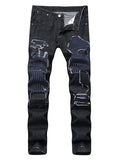 Men's Straight Jeans Mid Waist Hole and Worn Vogue 
