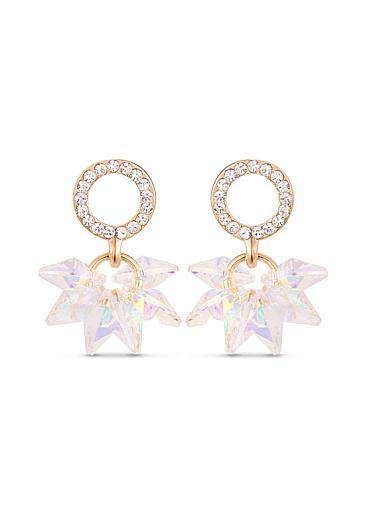  AAA Zircon Circle with Colorful Austria Crystal Beads 18K Gold Plated Ear Studs, Micro Pave