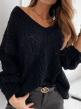 Solid Color V-neck Knitting Sweater Tops